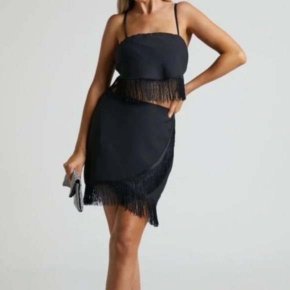 Bailey 44 Black Satin Fringe Skirt - Picture 1 of 4